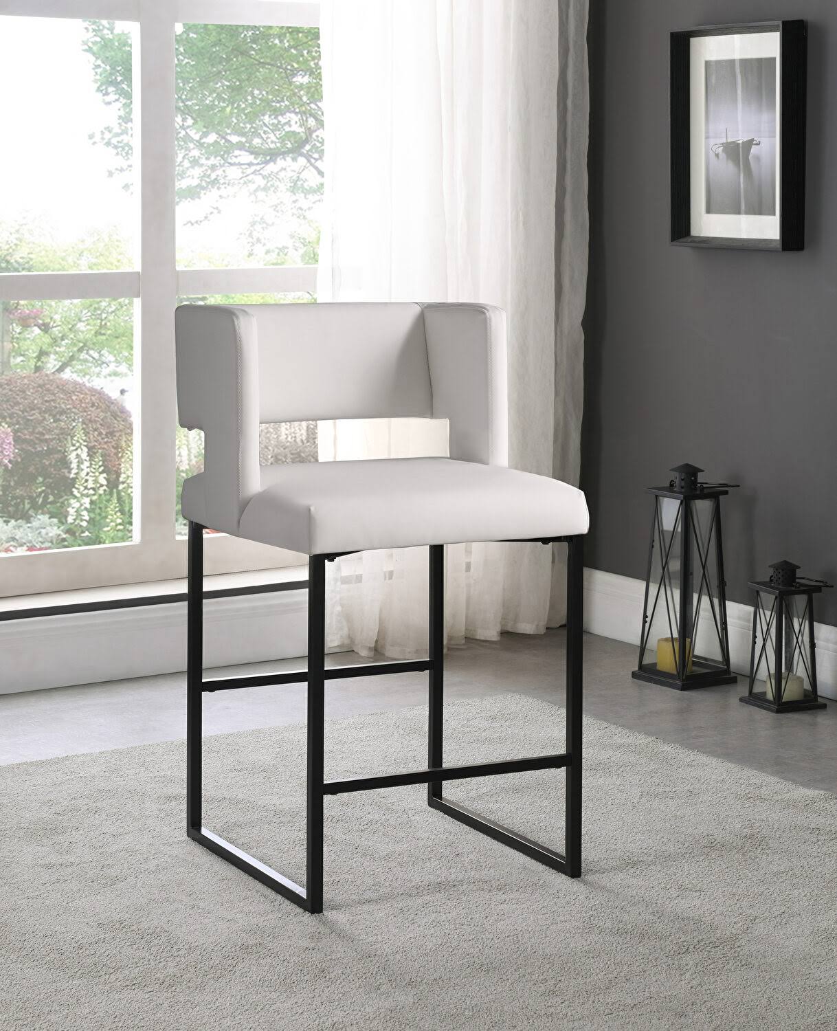 White Faux Leather Counter Stool Set of 2 Y3806