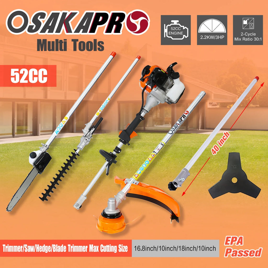 10 in 1 52CC 2-Cycle Garden Tool System with Pole Saw, Hedge Trimmer, Grass Trimmer, and Brush Cutter B813277