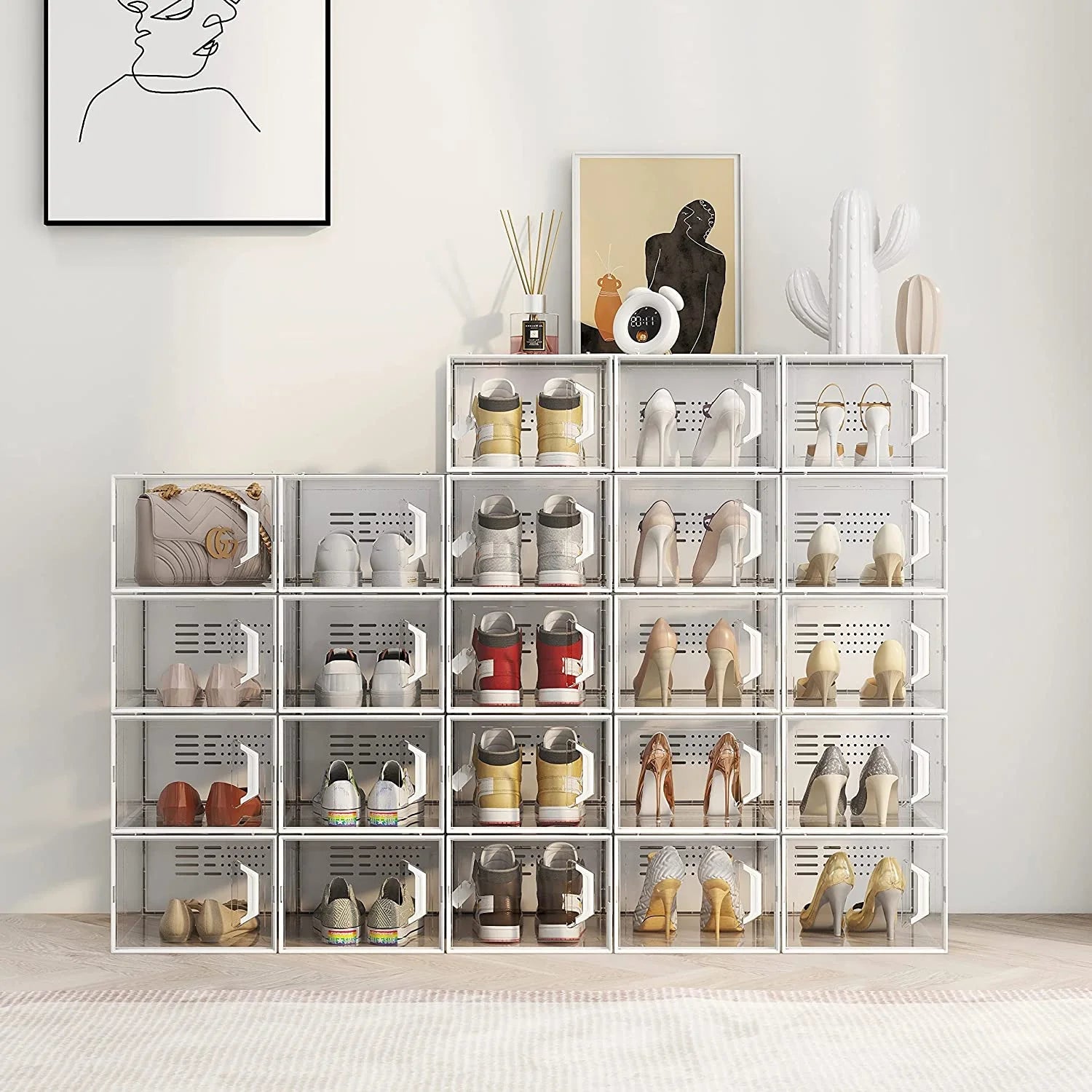 X-Large Shoe Storage Box 12 Pack Stackable Breathable B335605