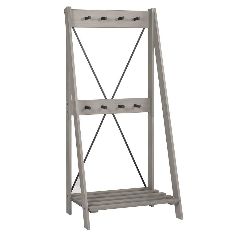 Grey Solid Wood Hall Tree with Shelf and 8 Hooks U87705