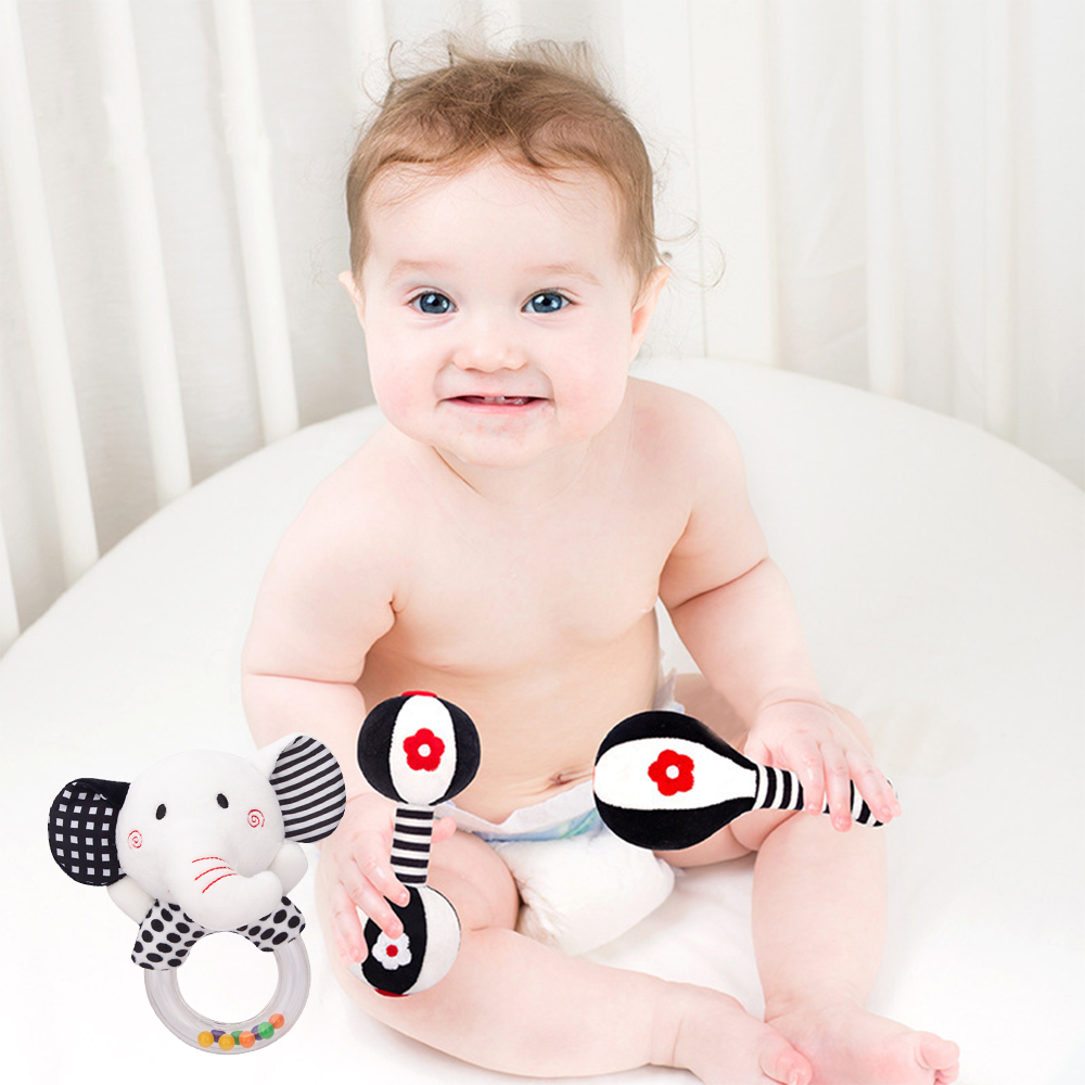 3PCS Soft High Contrast Black and White Baby Rattles N681