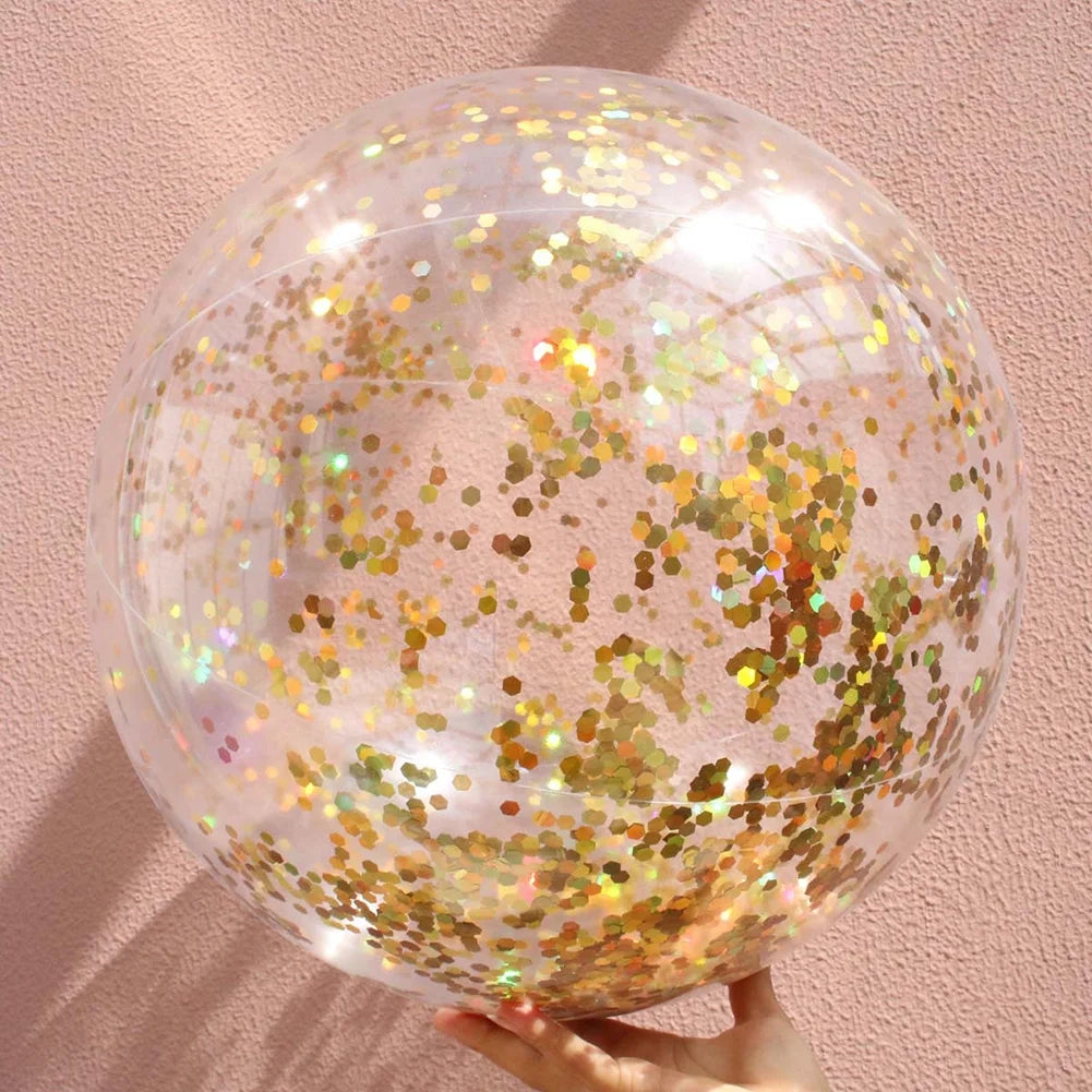 PVC Inflatable Glitter Confetti Feather Beach Ball Pool Toys M4034
