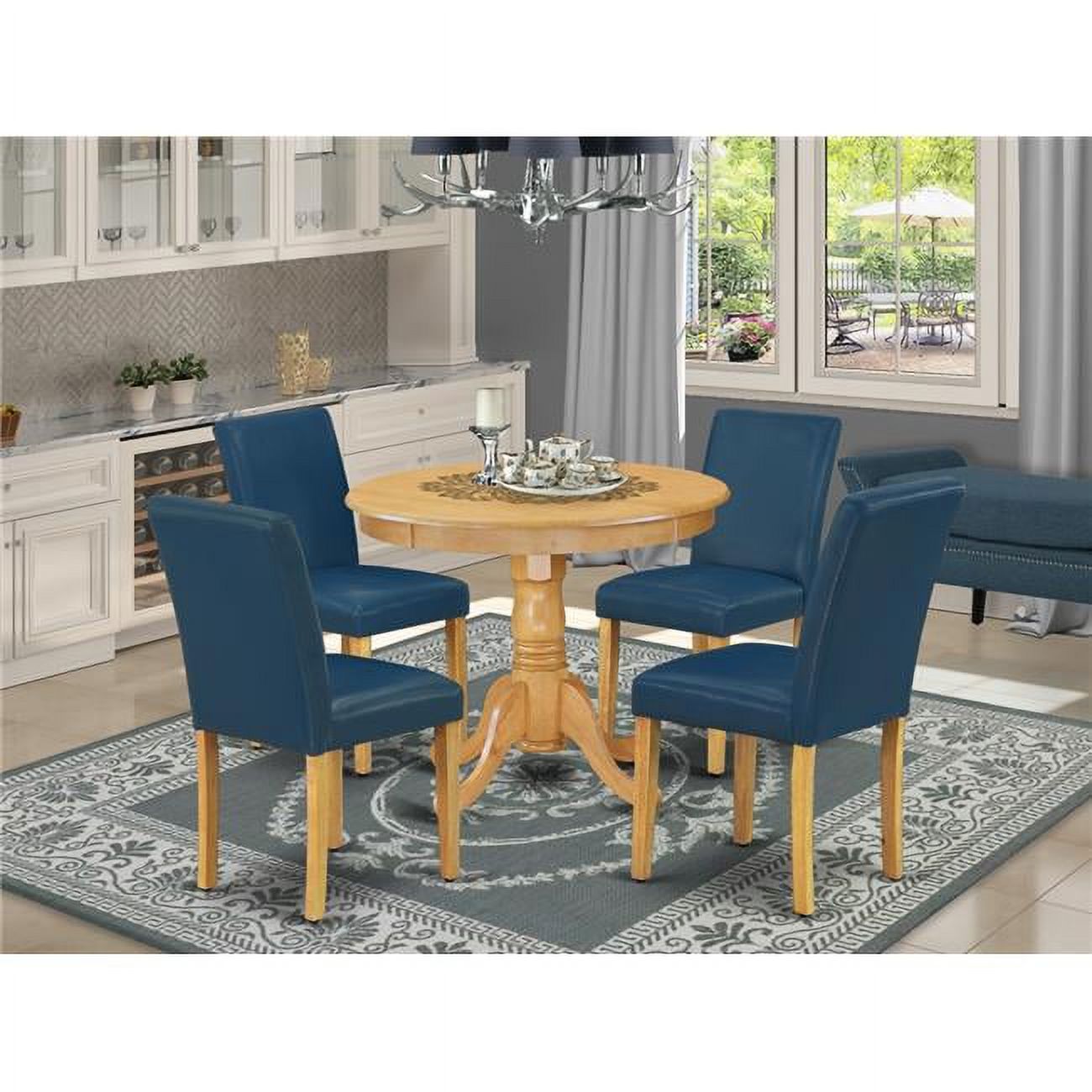 5 Piece Antique Round Table and 4 Parson Chair with Oak Leg and Pu Leather Z360647