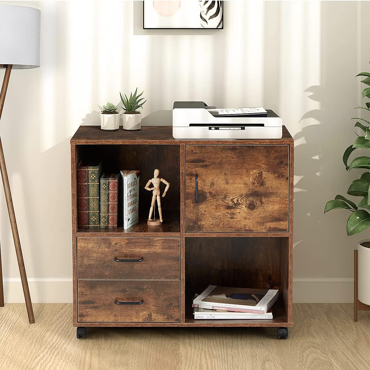 2 Drawers Mobile Wooden Lateral Filing Cabinet with Lockable Casters M89165