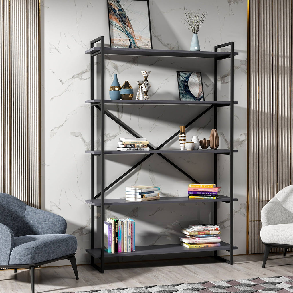 Modern Bookcase Anthracite Gold M66725
