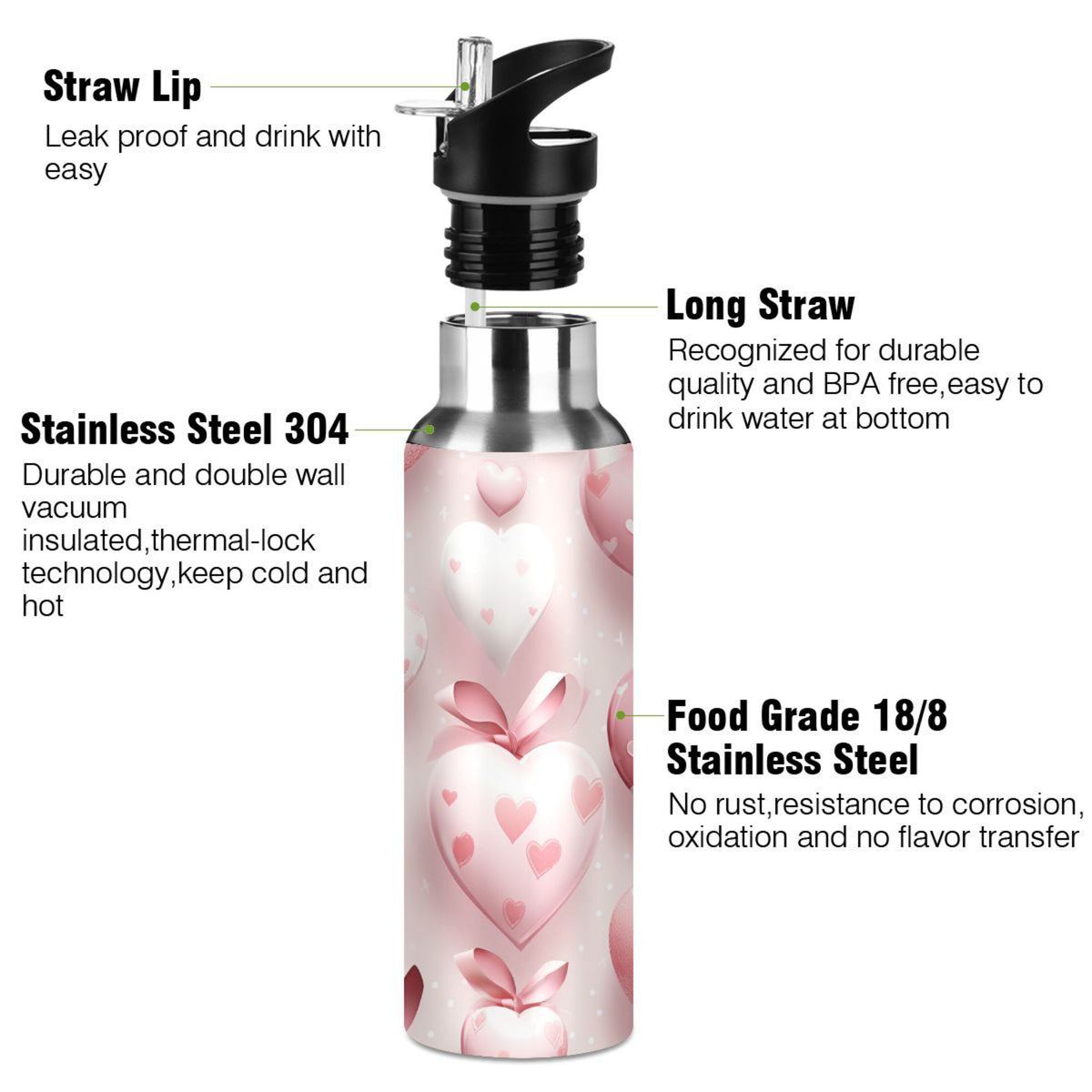 Insulated Thermos Stainless Steel Water Bottle with Straw Lid, 20 oz G7525