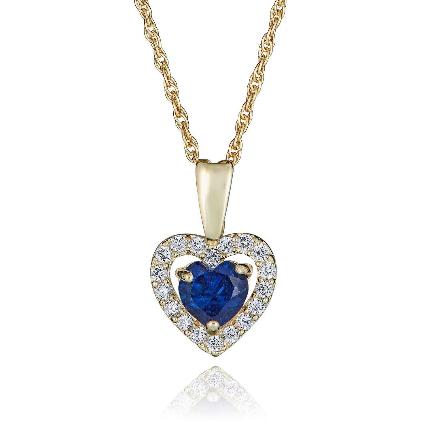 14K Yellow Gold Blue Sapphire CZ Heart Halo Pendant Necklace with 18" Chain Q280468