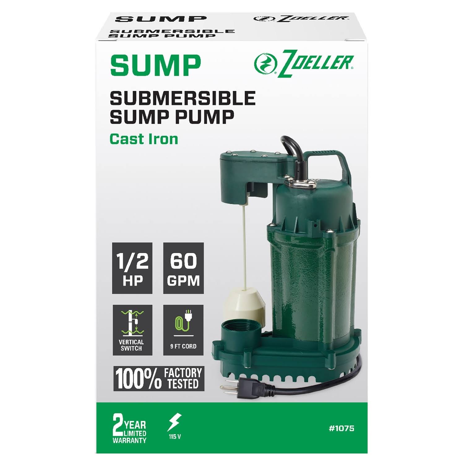 1/2 HP Cast Iron Submersible Sump Pump U3174