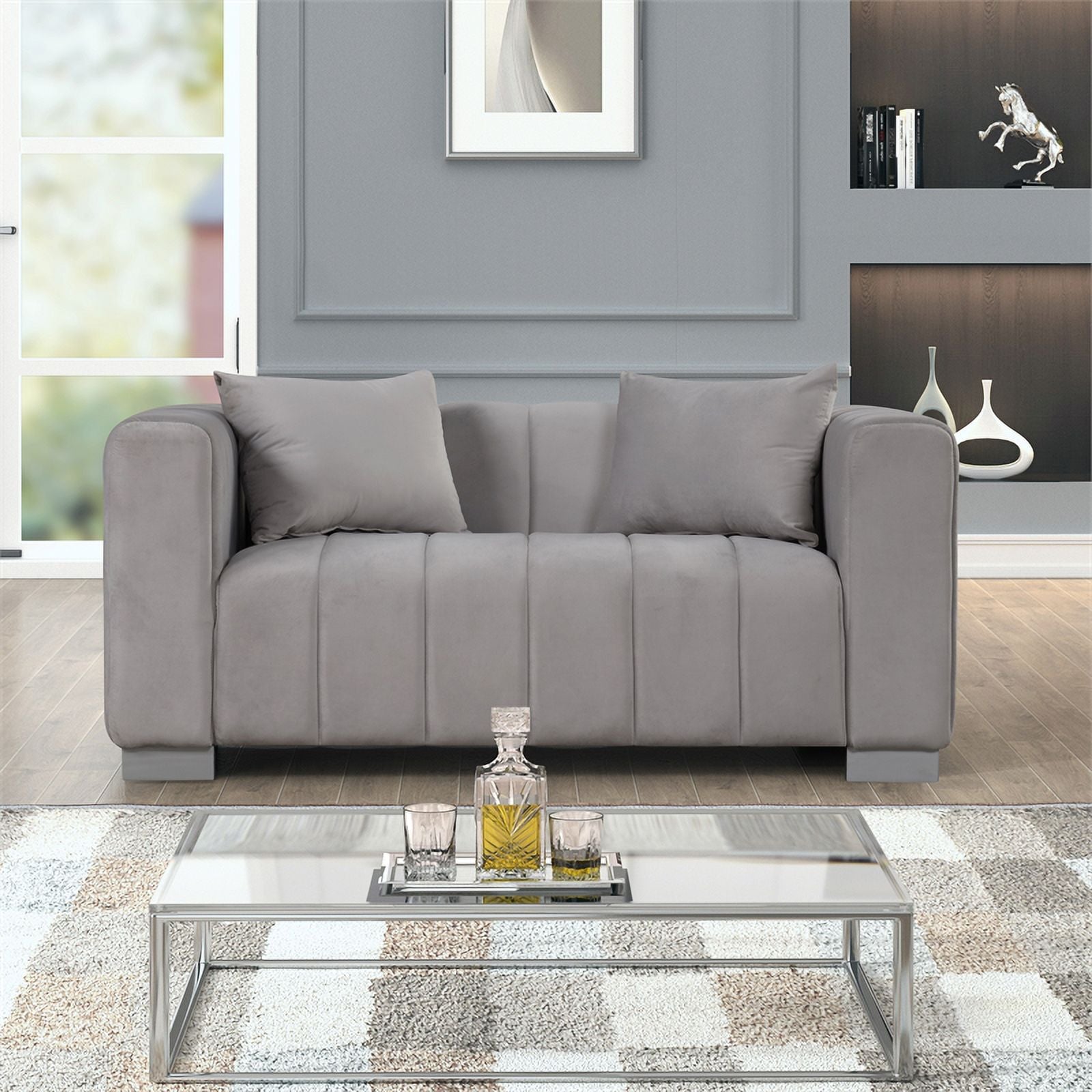 Light Gray Velvet 3 PC Sofa Loveseat Chair Set S928