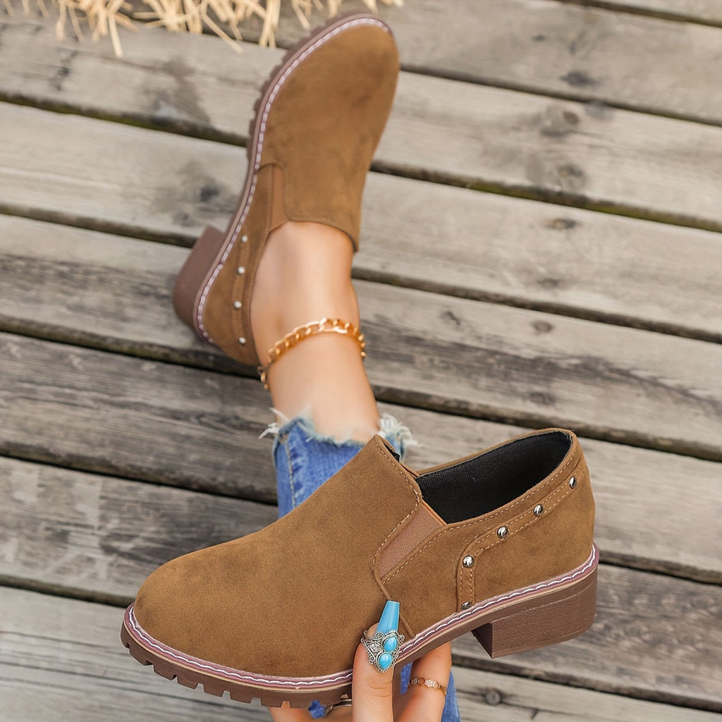 Brown Thick Heel Short Boots J569