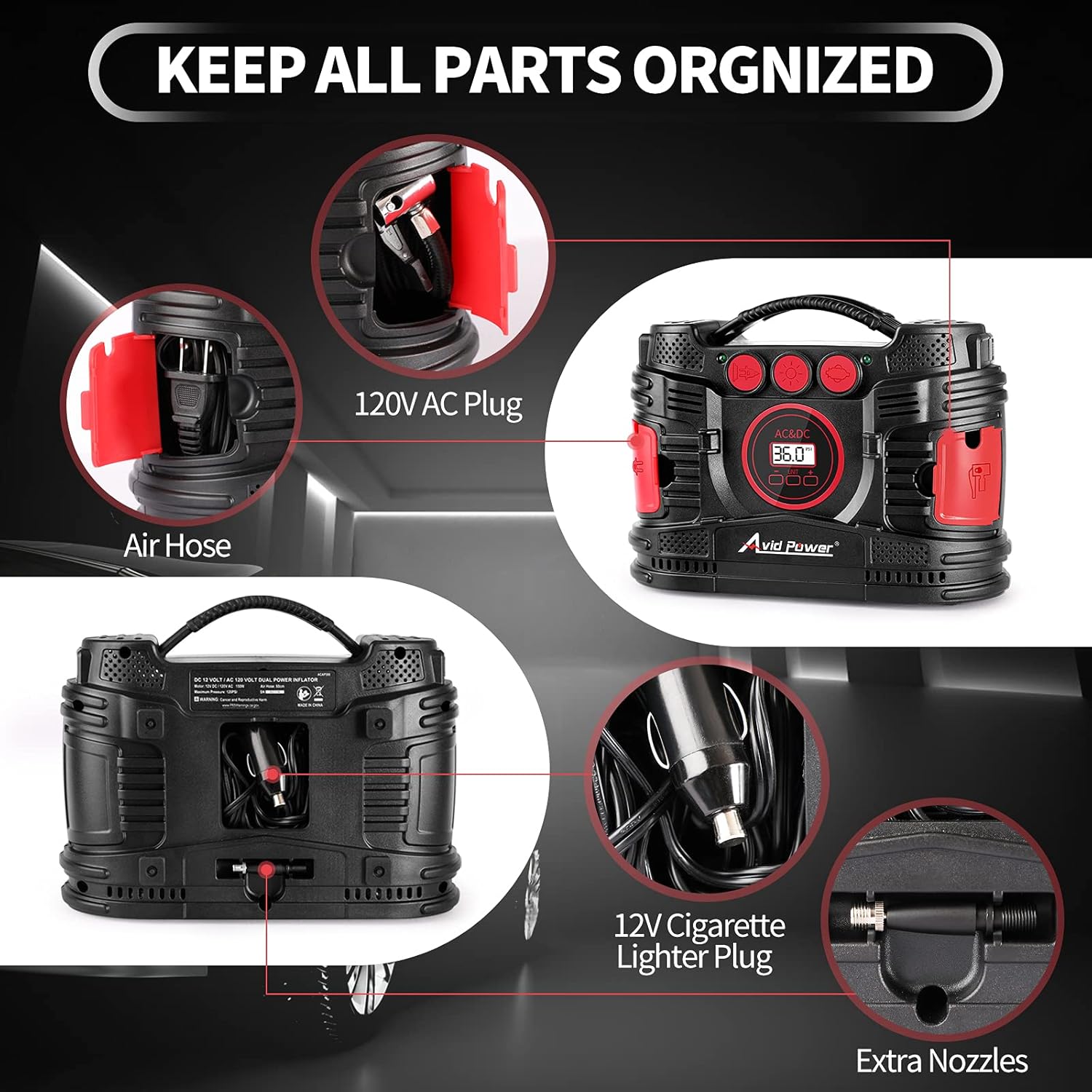 Portable Tire Inflator Air Compressor with Digital Pressure Gauge M288