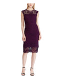 Purple Cap Sleeve Below The Knee Sheath Evening Dress U1940