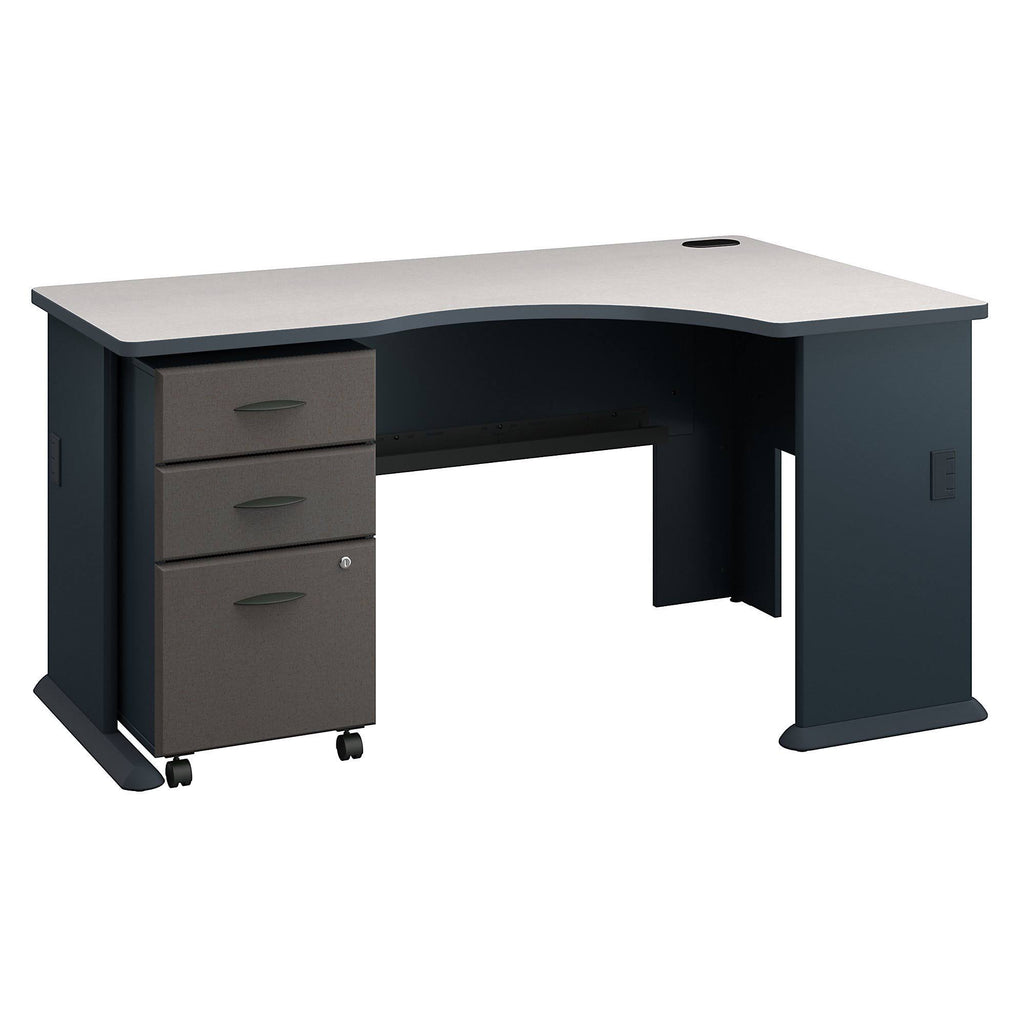 Right Corner Desk with Mobile File Cabinet Slate White Spectrum C5802