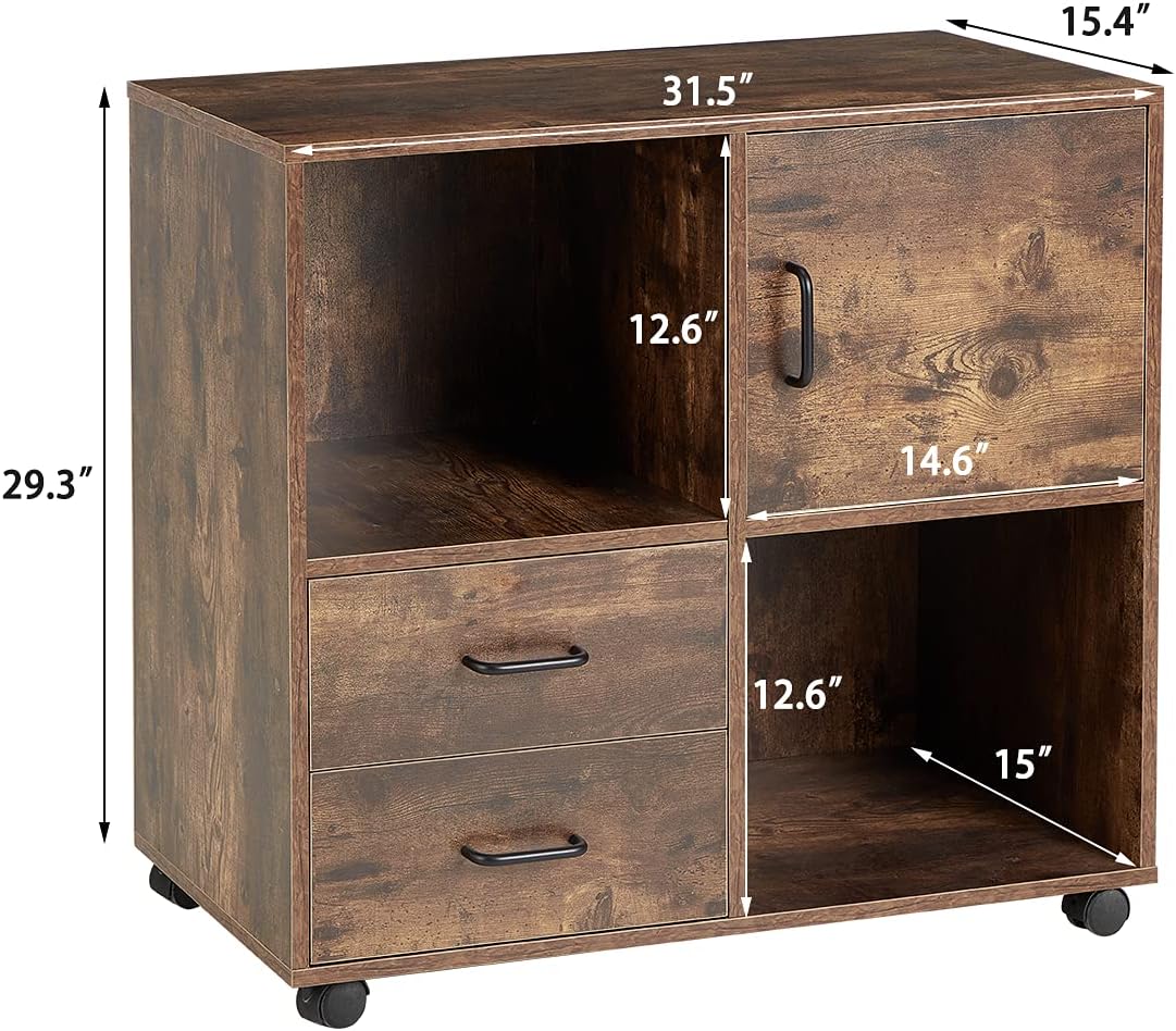 2 Drawers Mobile Wooden Lateral Filing Cabinet with Lockable Casters M89165