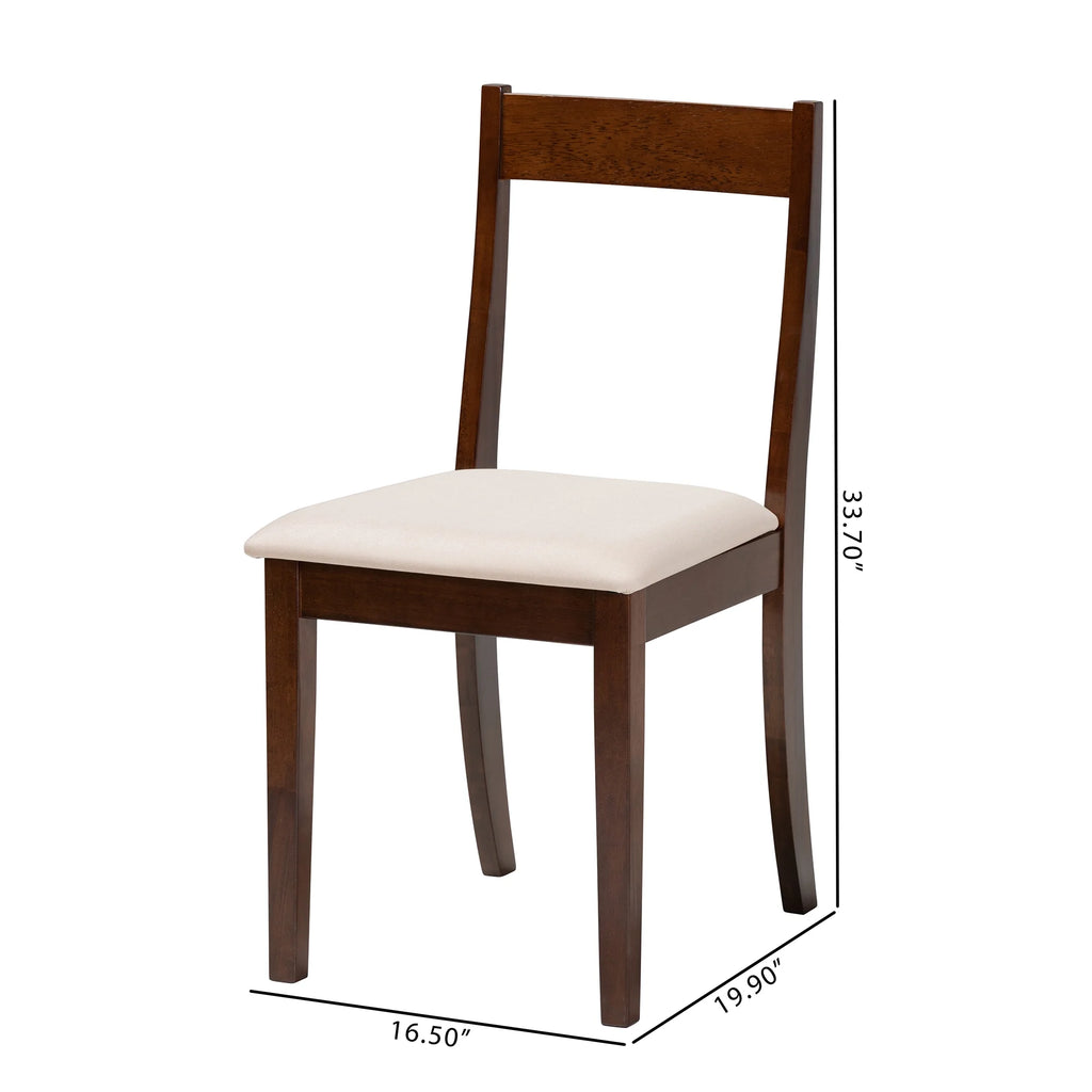 Cream Fabric and Dark Brown Finished Wood 2-Piece Dining Chair Set L4829