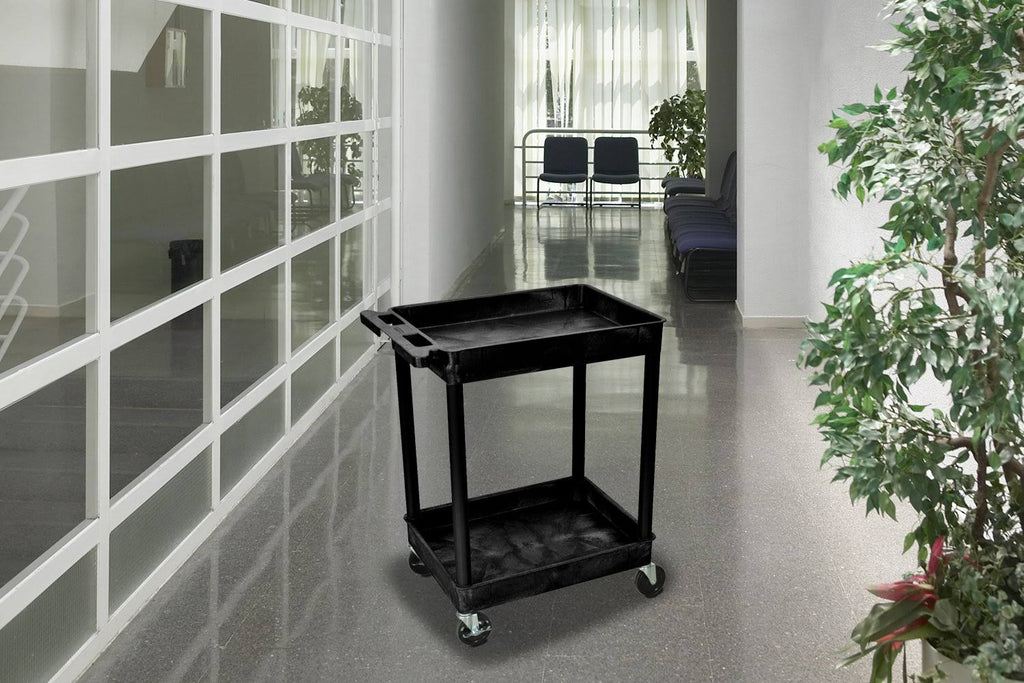 Black 2 Shelves Tub Utility Cart U5064