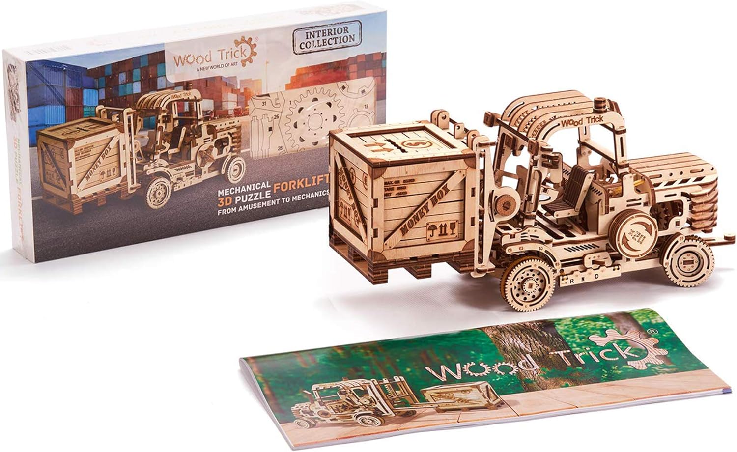 3D Wooden Puzzle Forklift Truck Model Kit with Pallet and Money Box S194929