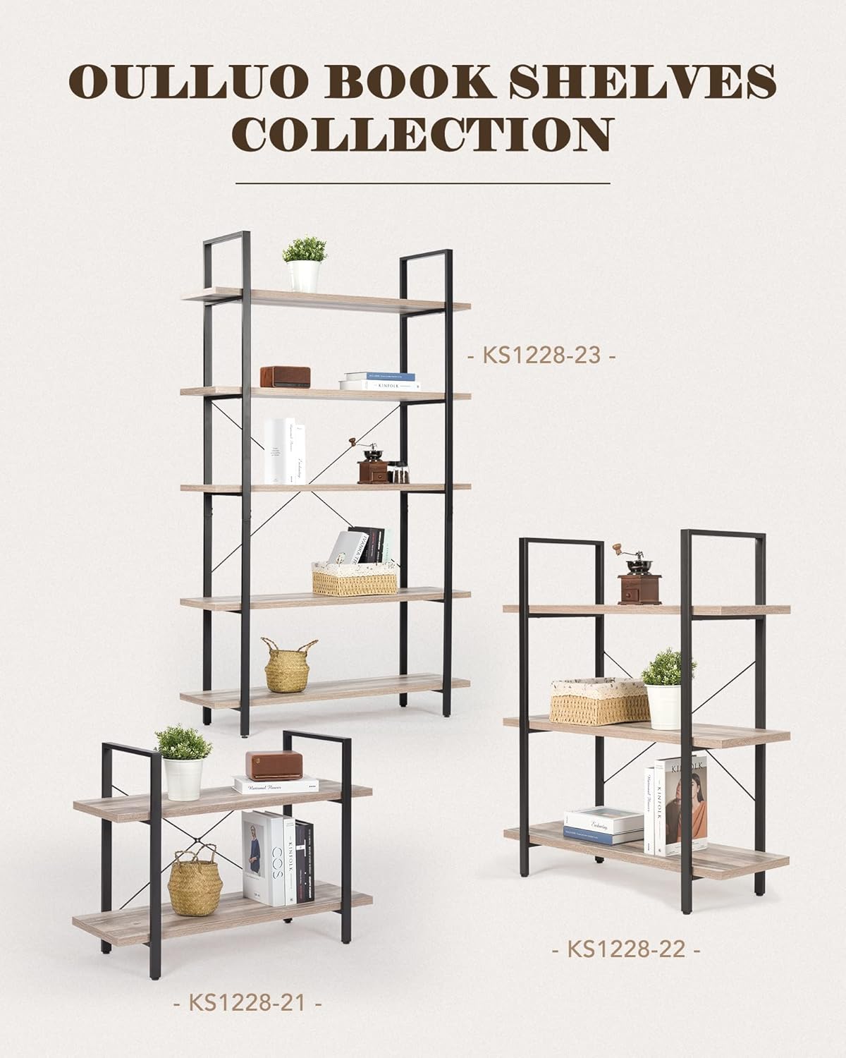 Industrial 2-Tier Wood and Metal Bookcase K825