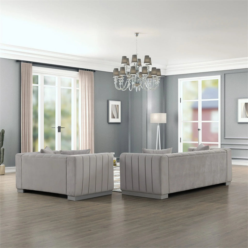 Light Gray Velvet 3 PC Sofa Loveseat Chair Set S928