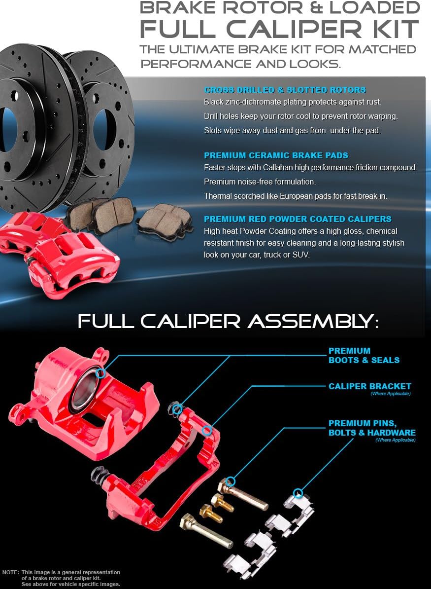 Powder Coated Red Calipers Rotors Ceramic Pads Performance Kit C363299