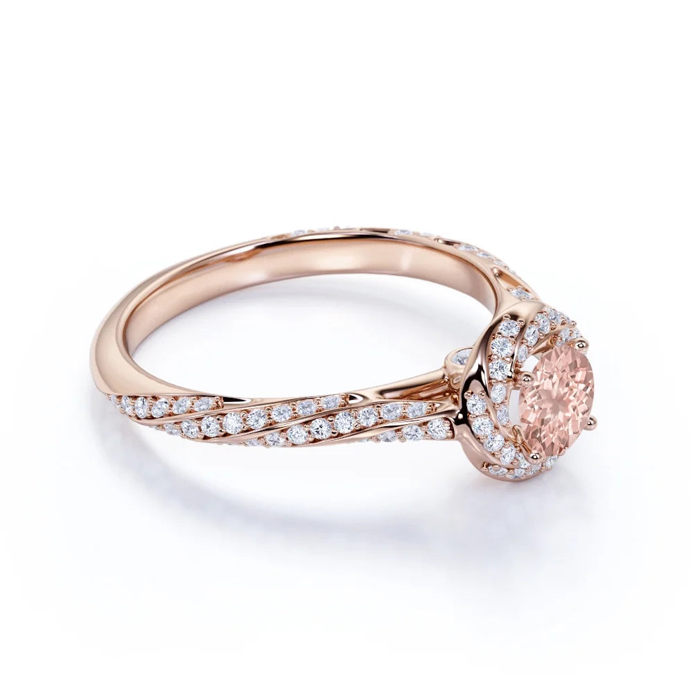 18K Rose Gold Plating over Silver Morganite and Moissanite Engagement Ring I314
