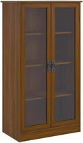 Cherry Finish Wooden Glass Door Bookcase with 2 Adjustable Shelves V2474