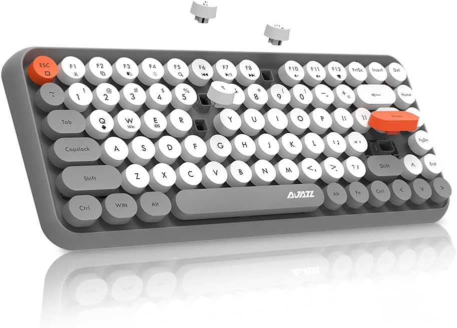 84 Key Bluetooth Retro Round Keycaps Ergonomic Wireless Mini Keyboard P388