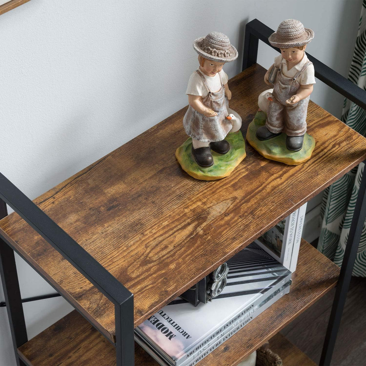 5-Tier Industrial Retro Brown Wood and Metal Bookcase P240837
