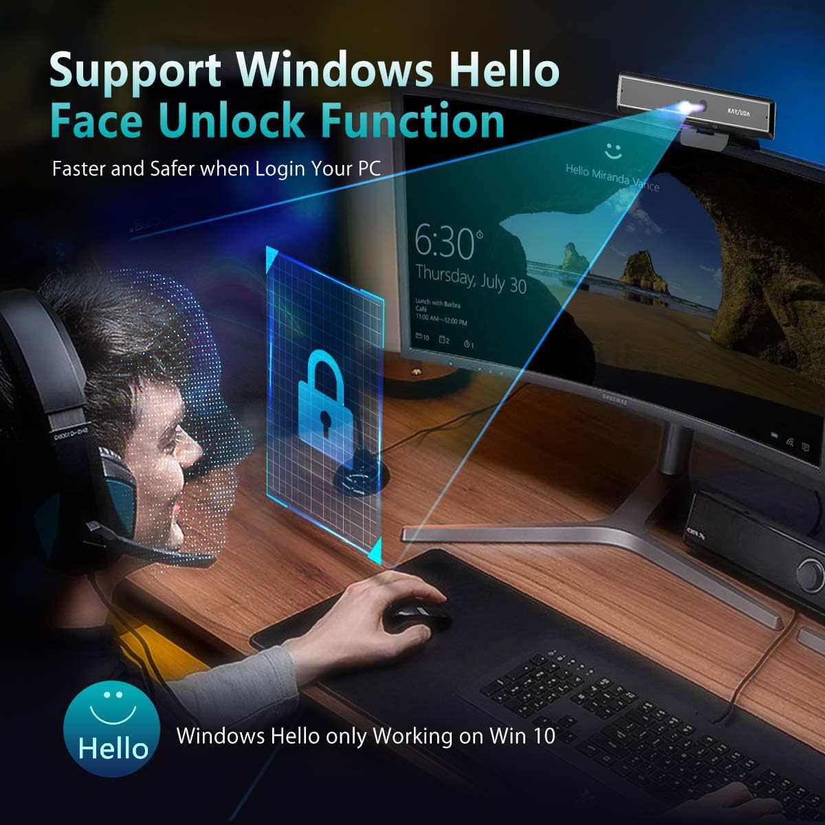 Face Recognition USB IR Camera with Dual Omnidirectional Microphone, 1080P, Pack of 2 X3847