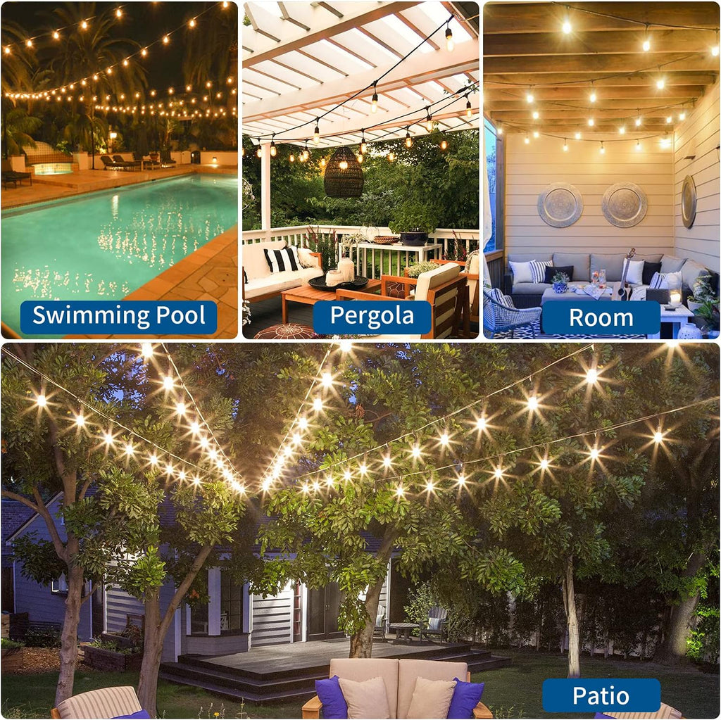 2 Pack 48FT LED Outdoor String Lights with 2W Dimmable Edison Shatterproof Plastic Bulbs H8126