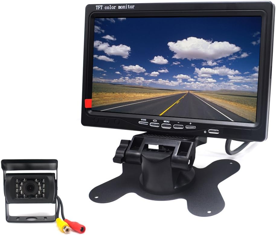 12V 24V Vehicle Backup Camera System Rear View Camera with 7 Monitor and 34 ft AV Cables R848