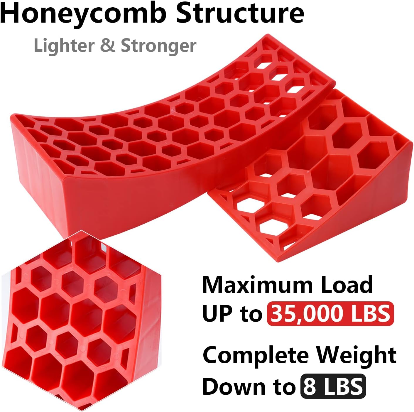 2 Packs Camper Leveler, RV Leveling Ramp Chock Kit, Two Curved Levelers, Two Chocks, Two Rubber Grip Mats, 35,000 lbs G926