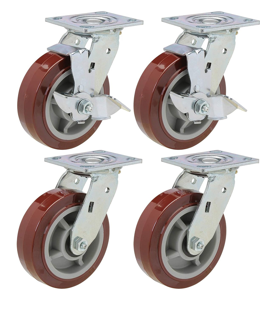Heavy Duty Polyurethane Swivel Caster Set of 4 with Brakes F307837