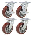 Heavy Duty Polyurethane Swivel Caster Set of 4 with Brakes F307837