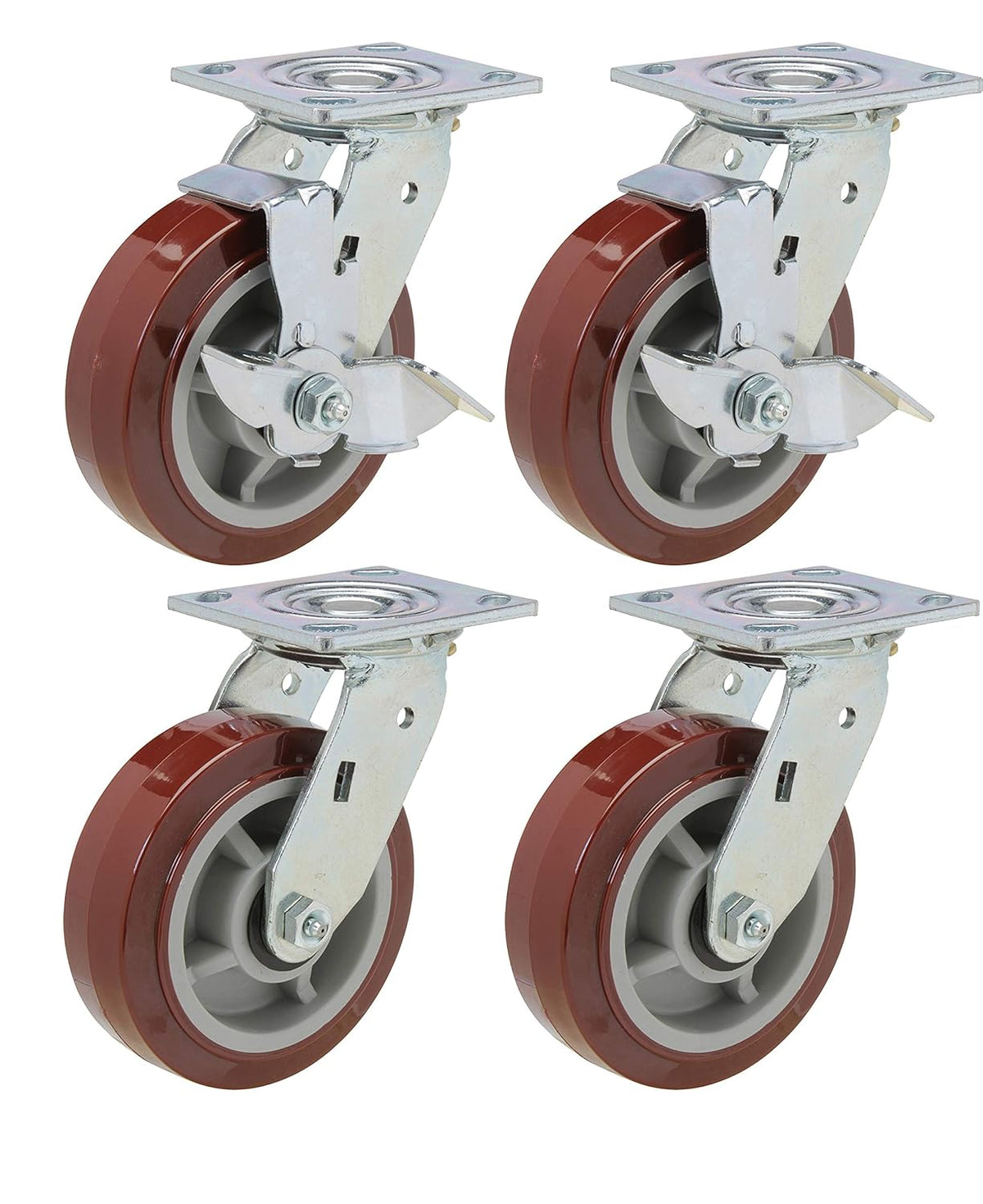 Heavy Duty Polyurethane Swivel Caster Set of 4 with Brakes F307837