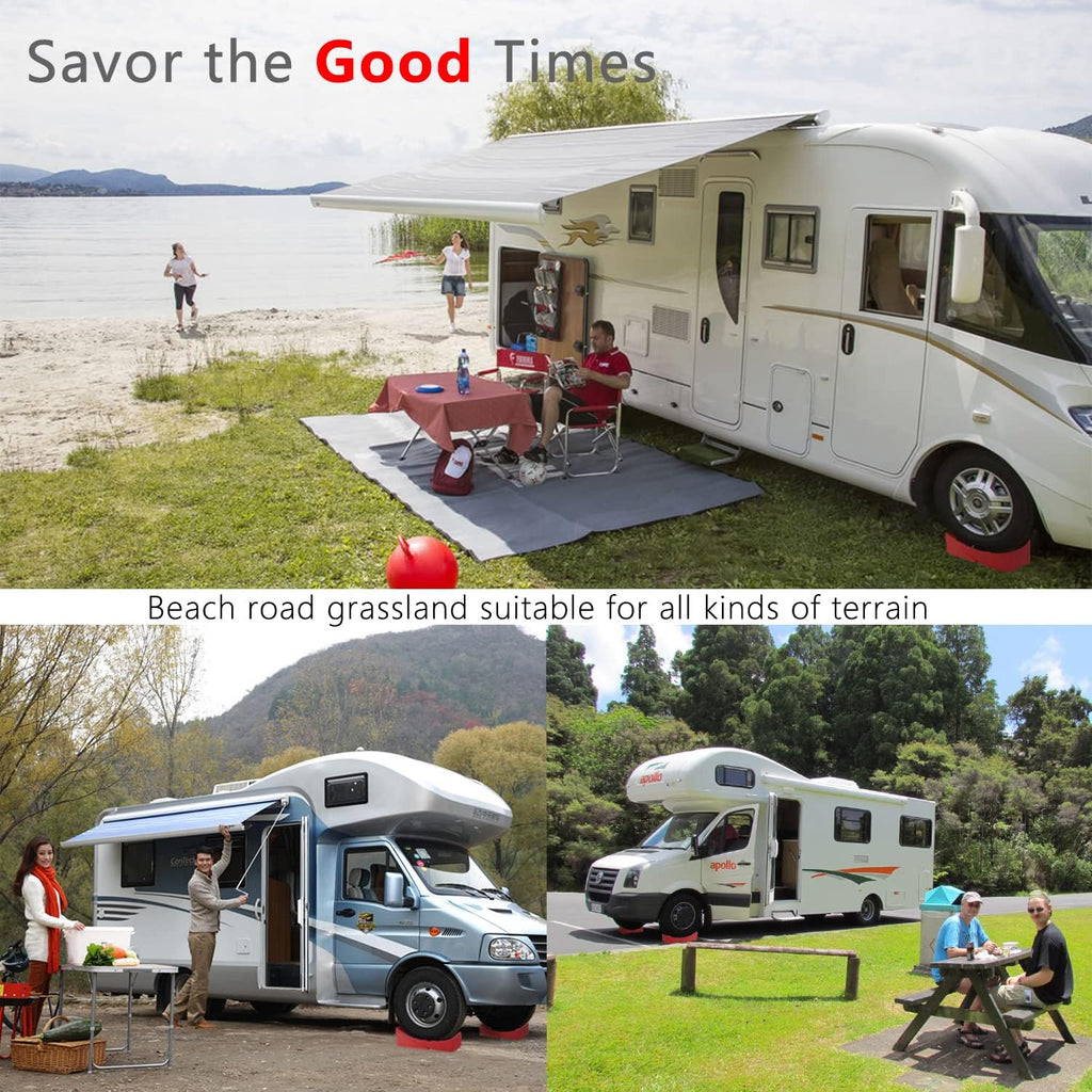 2 Packs Camper Leveler, RV Leveling Ramp Chock Kit, Two Curved Levelers, Two Chocks, Two Rubber Grip Mats, 35,000 lbs G926
