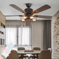 Black Industrial Ceiling Fan with Light and Remote, 5 Wood Blades, 5-Lights E26 B75632