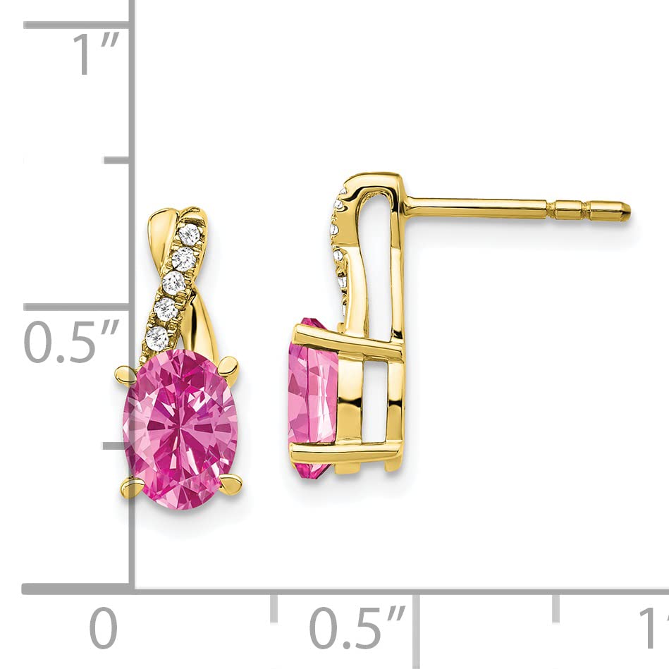 10K Yellow Gold Created Pink Sapphire and Diamond Earrings K194872