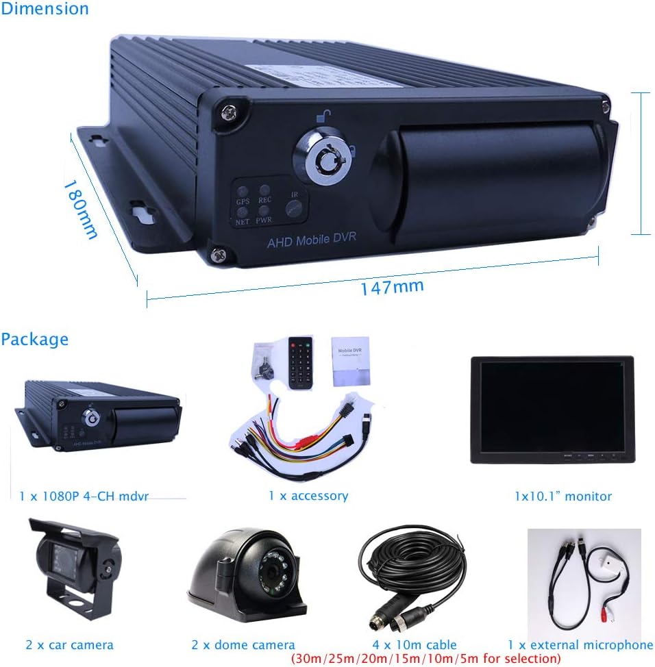 4 Channel 1080P AHD Mobile Vehicle DVR Video Recorder Kit with 10 inches Screen U573850
