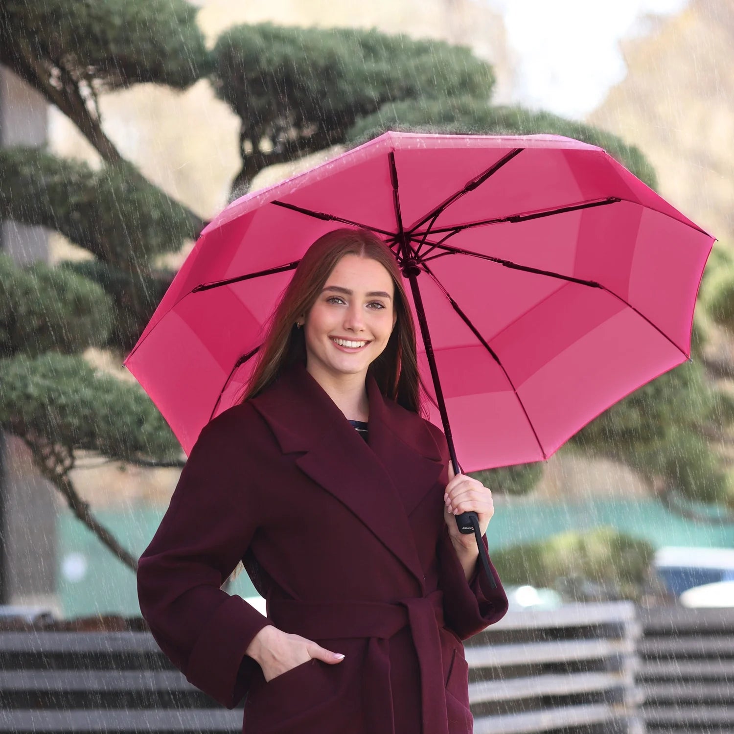 Pink Compact Automatic Travel Umbrella C73607