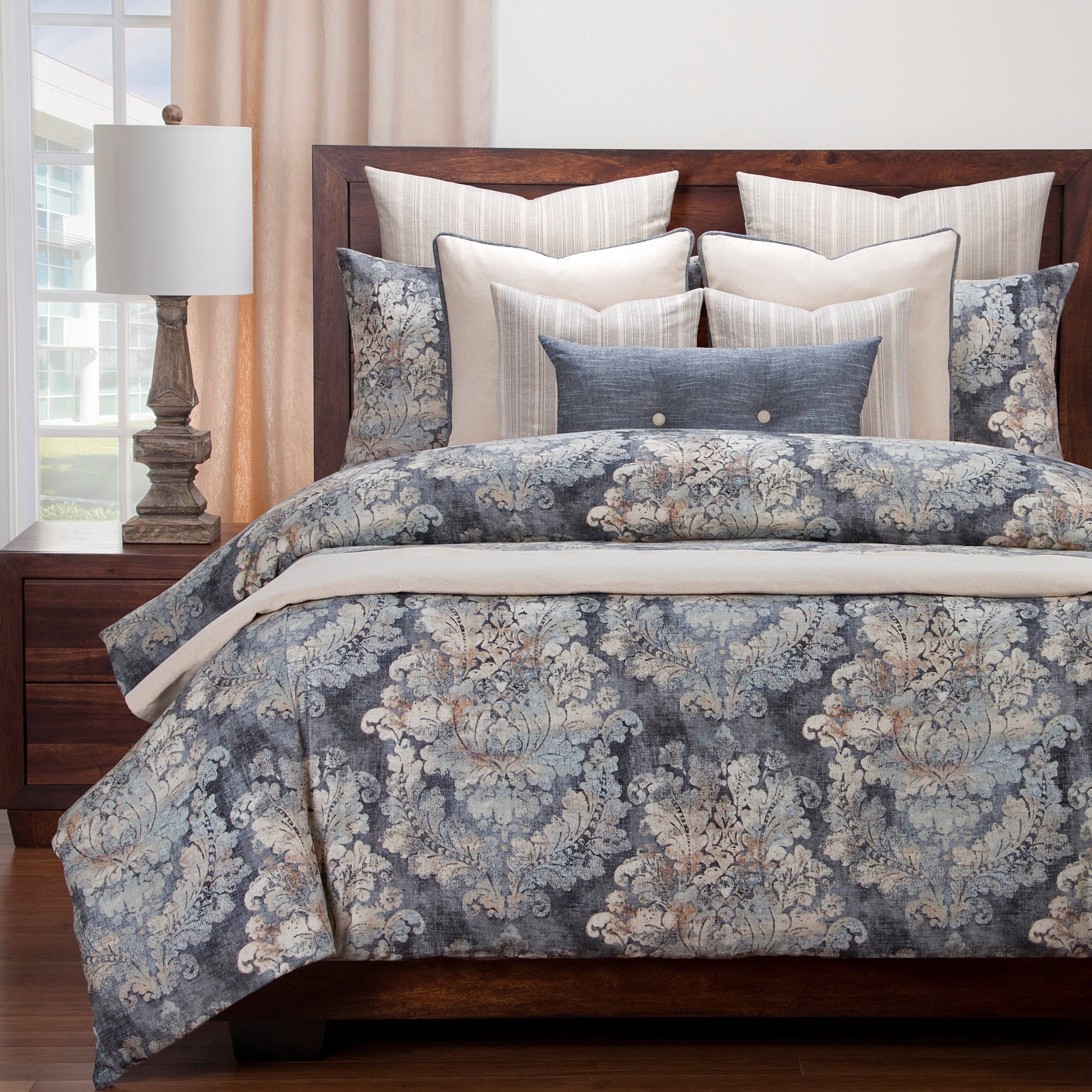 Cindersmoke Distressed Damask Duvet and Shams Twin I3043