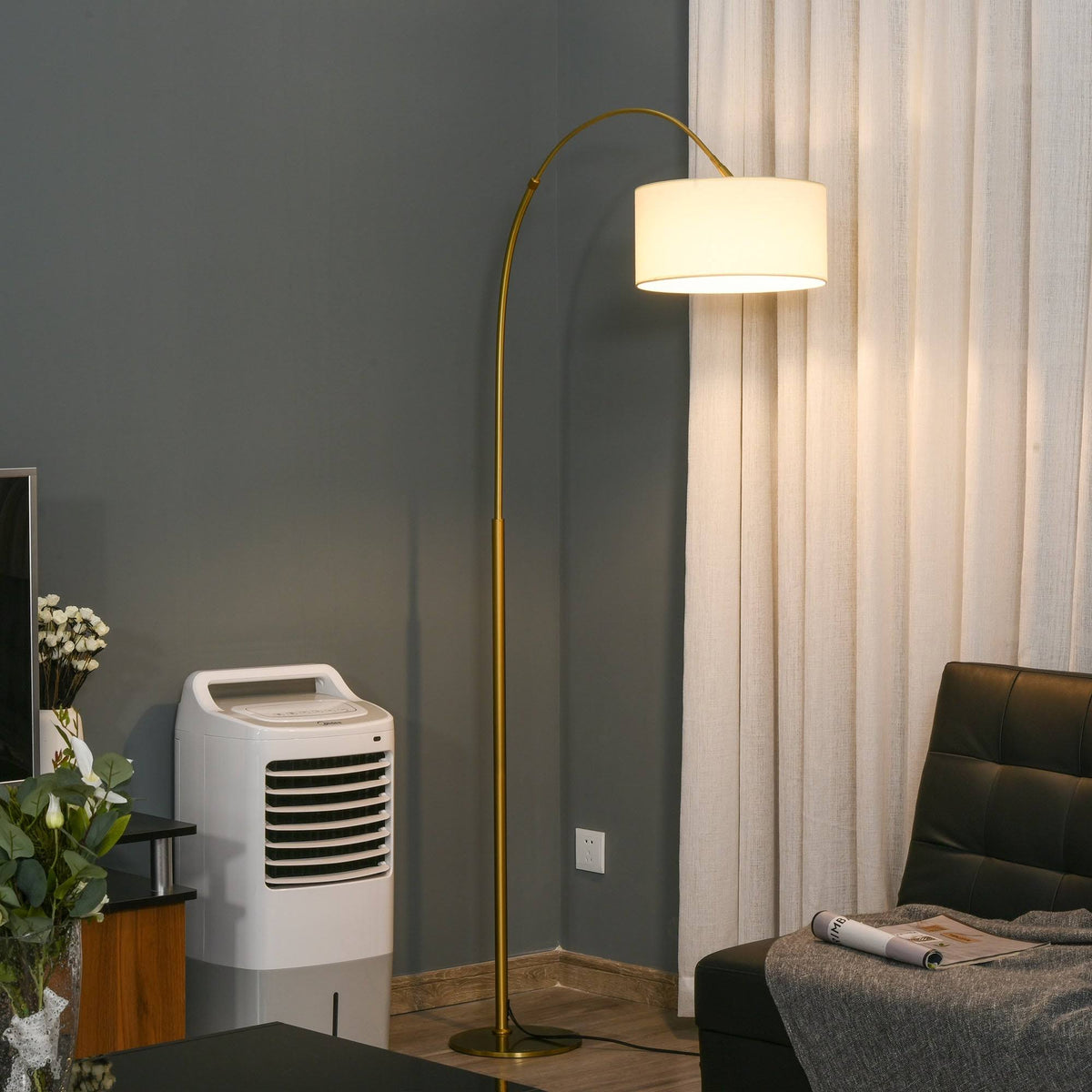 Cream White 6ft Arch Shape Floor Lamp with Metal Round Base Q2868