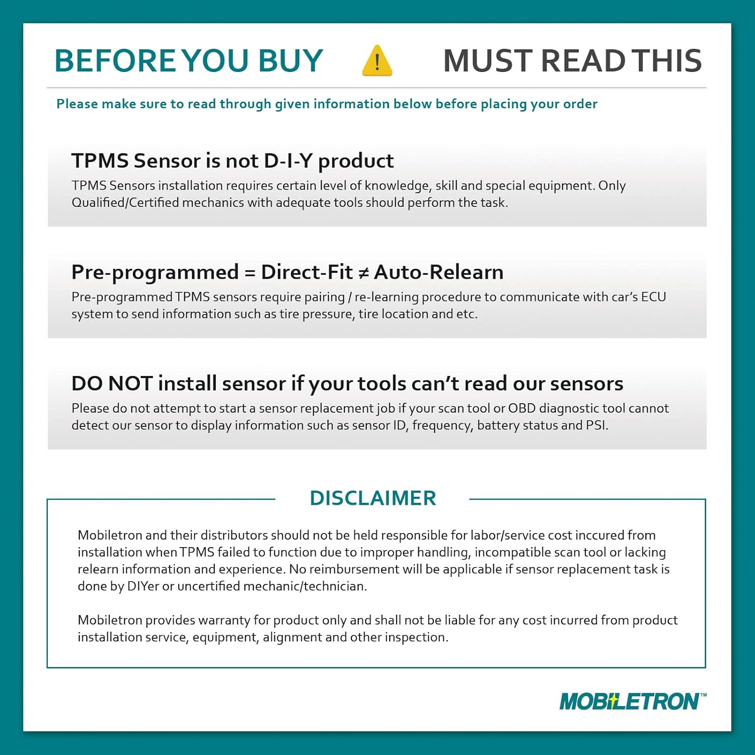 TPMS Tire Pressure Sensor 4-Pack with Aluminum Valve Stem S62954