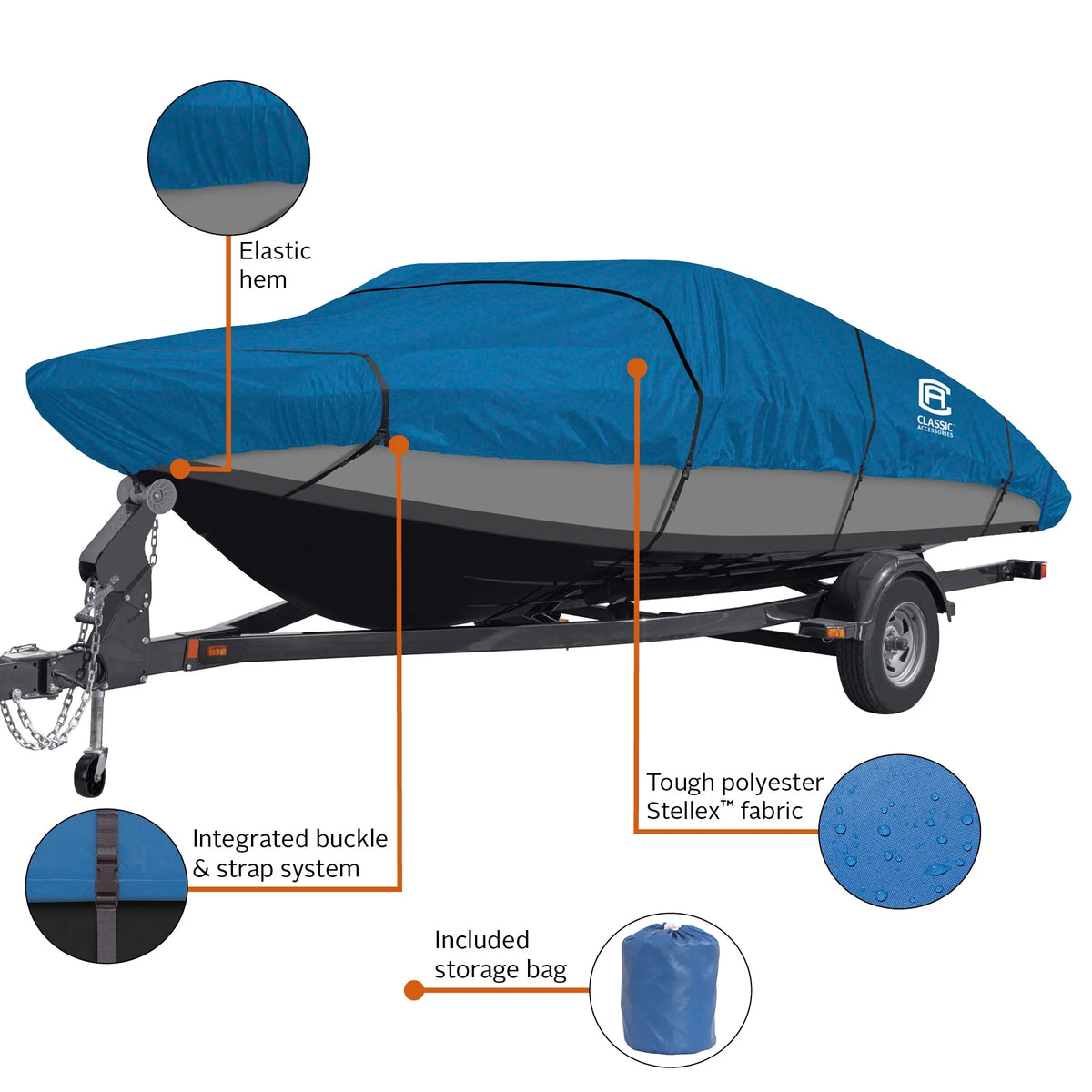 All Seasons Trailerable Boat Cover with Polyester Fade-Resistant Fabric R1802