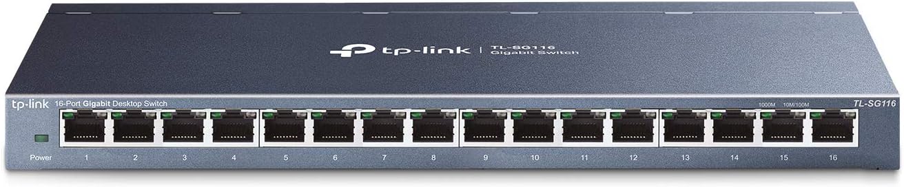 16 Port Gigabit Ethernet Network Switch, Fanless Metal, Pack of 2 A213963