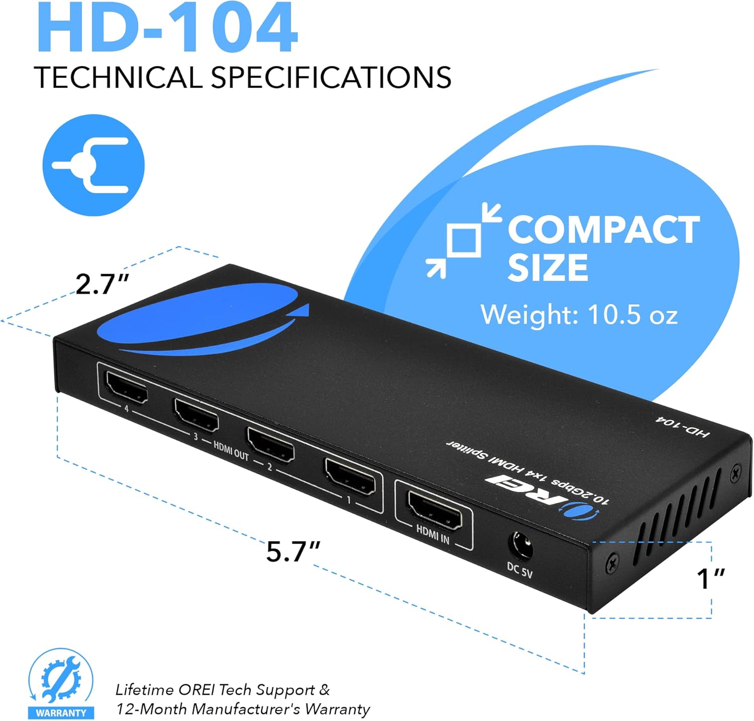 4K 1x4 HDMI Splitter Powered Ver 1.4 Full HD 1080P 3D Support Black Q560