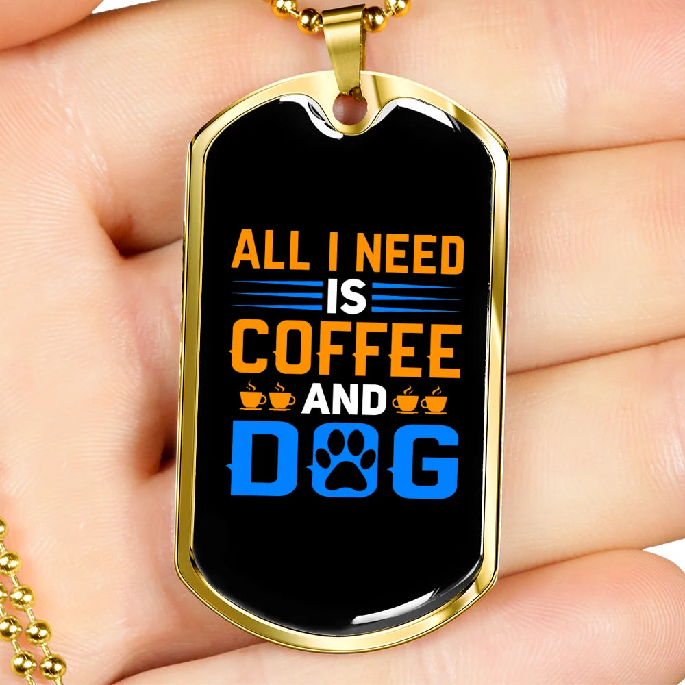 Stainless Steel or 18k Gold Dog Tag Necklace with 24" Chain M8931