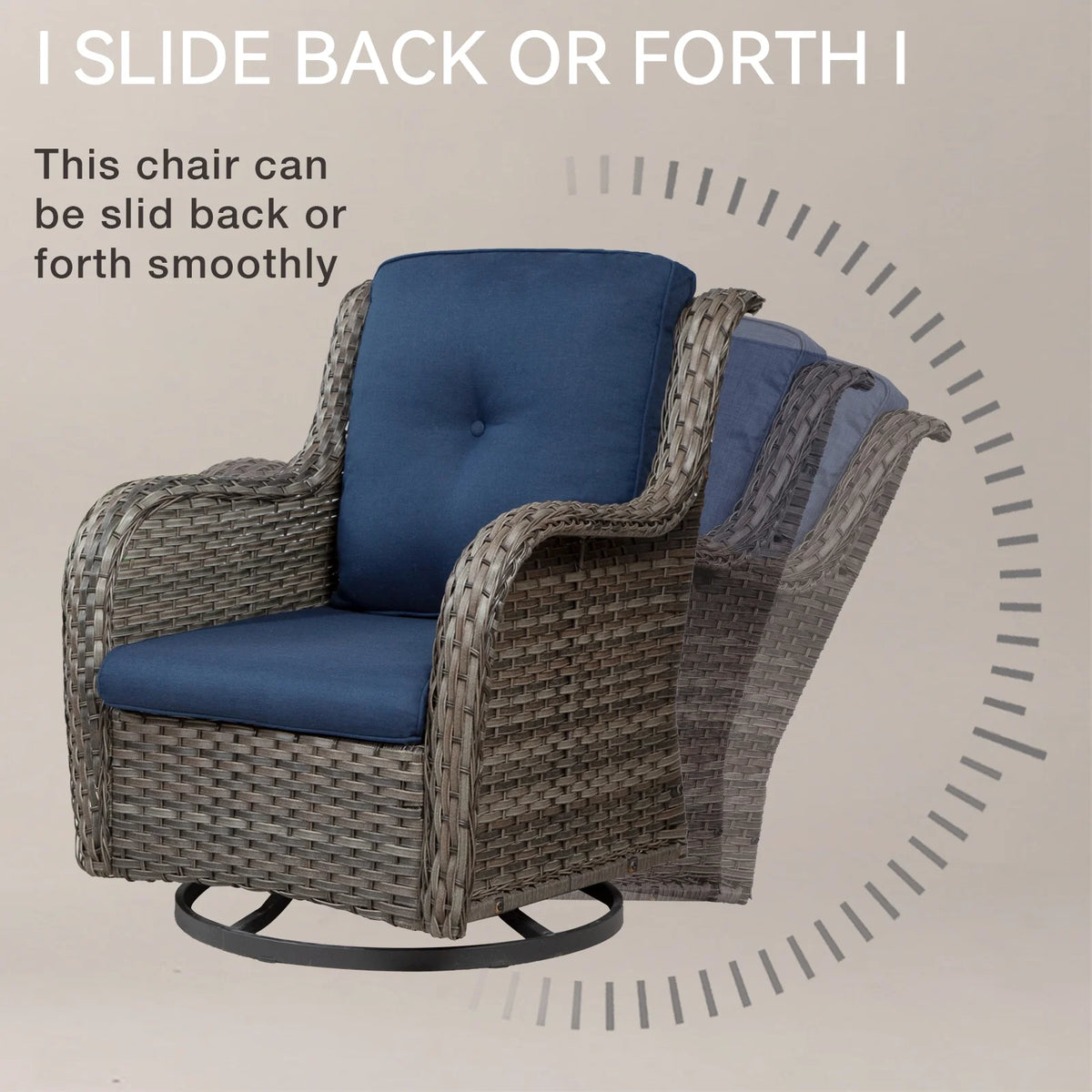 Blue Wicker Patio Swivel Rocker Chairs Set of 2 with Table J733398
