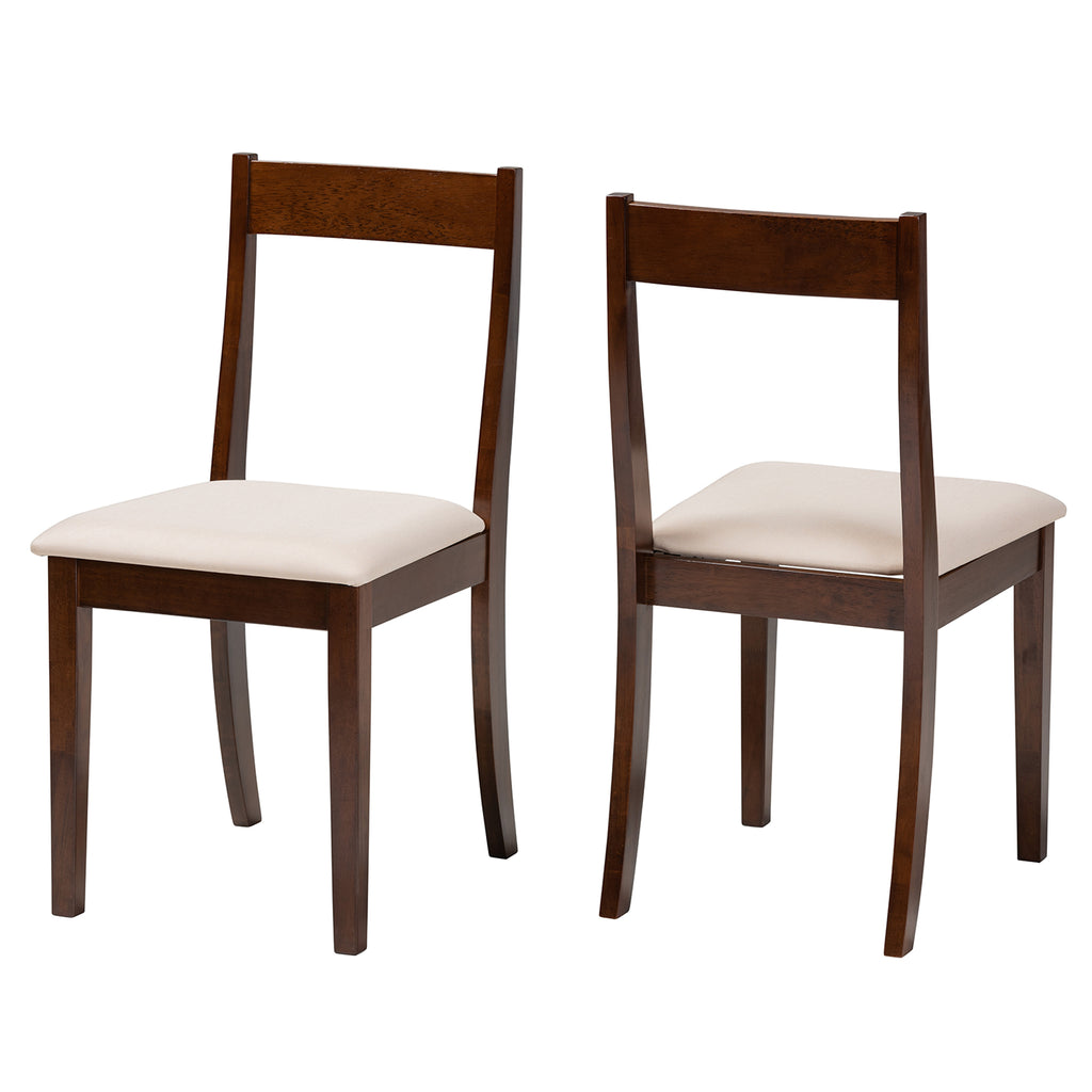 Cream Fabric and Dark Brown Finished Wood 2-Piece Dining Chair Set L4829