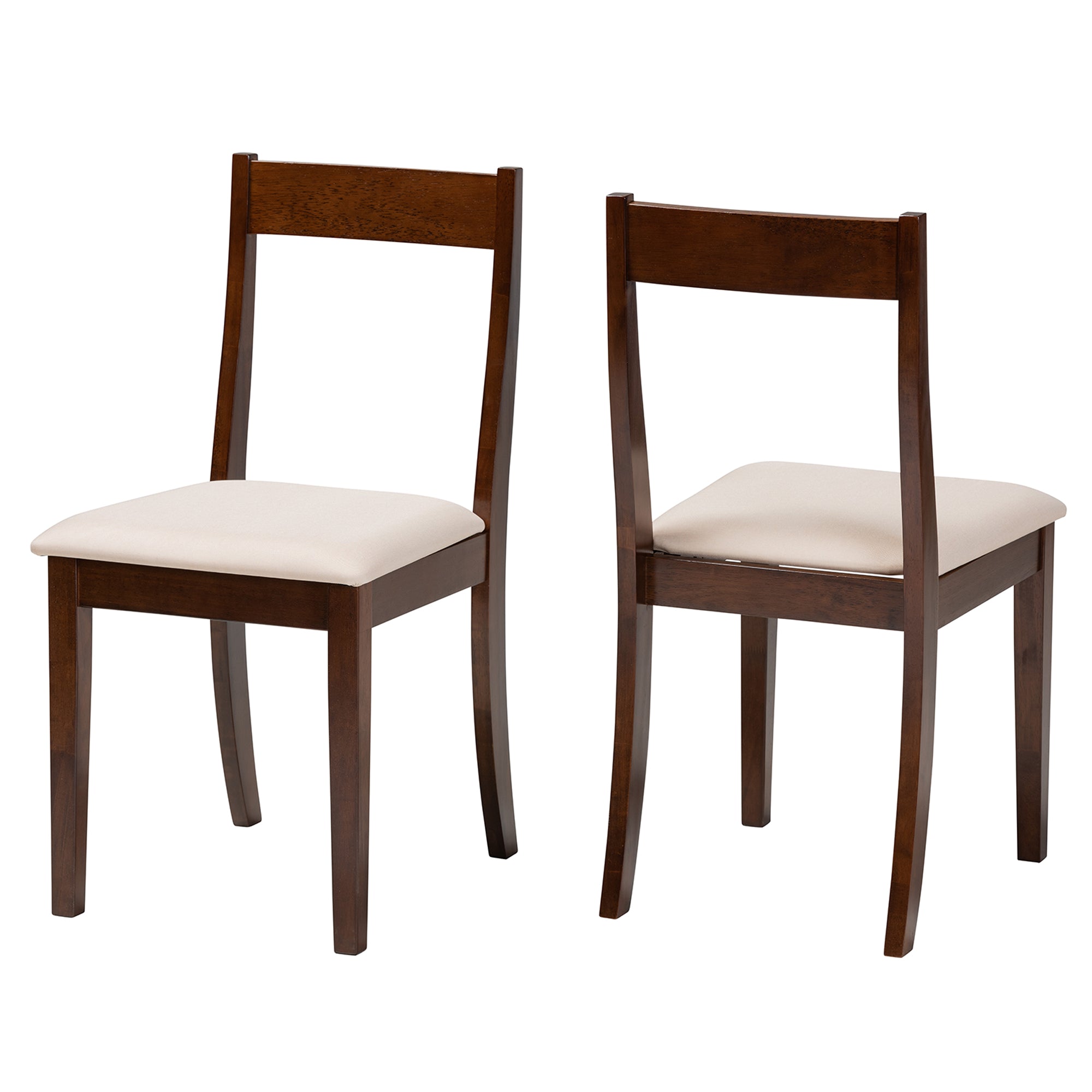 Cream Fabric and Dark Brown Finished Wood 2-Piece Dining Chair Set L4829